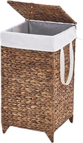 Laundry Hamper with Lid and Removable Liner Bag, Handwoven Natural Hyacinth Clothes Hamper with Heightened Feet, Wicker Laundry Basket for Clothes and Towels，Small