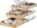 DINDON 3 Tier Pull Out Cabinet Organizer 20”W X21”D Slide Out Shelves With Shelf Liner for Kitchen Wood Roll Out Drawers Pantry Organization