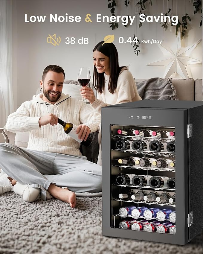Wine Cooler Refrigerator - 45 Bottle Mini Wine Fridge with Glass Door for Beer Soda Water Drink, Small Wine Cellar Beverage Refrigerator for Bedroom Office Home Bar Dorm, 4.5 Cu.Ft (Black)