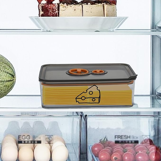 Cheese Container for Refrigerator,Cream Cheeses Storage Box,Cheese Keeper with Airtight Lid and Time Recording,BPA-Free Kitchen Storage Organizer Sliced,Grated,Cheddar Cheeses Saver,Grey