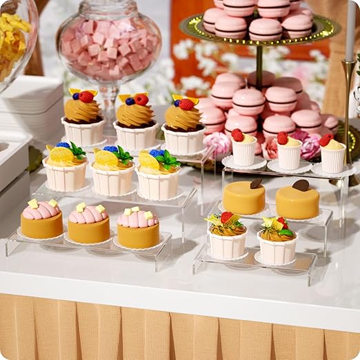 NIUBEE Acrylic Display Riser, 3 Pcs 9" Large Acrylic Risers, Clear Rectangular Stands for Candy Dessert Cupcakes, Collectibles Display Stands Shelf for Display for Funko POP Figures