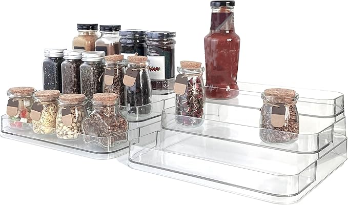 Perfume Organizer - 2 Pack Three-Tiered Shelf - Perfume Lotion Skincare Stand, Spice Vitamins Medicine Bottles Holder,Sturdy Clear Rack for Kitchen Bathroom Countertop Cabinet Storage