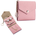 Small Travel Jewelry Organizer Case for Women, Genuine Leather Mini Jewelry Roll with Keychain, Portable Earring Ring Necklace Storage Pouch for Short Trips & Daily Use
