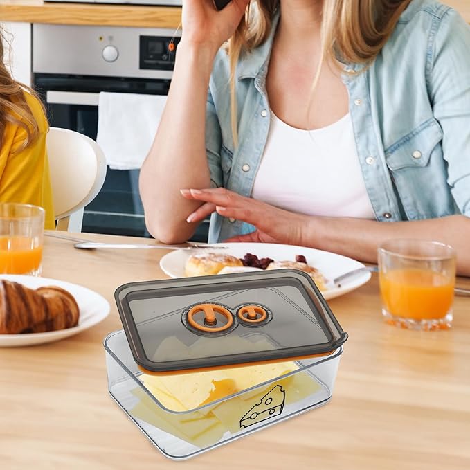Cheese Container for Refrigerator,Cream Cheeses Storage Box,Cheese Keeper with Airtight Lid and Time Recording,BPA-Free Kitchen Storage Organizer Sliced,Grated,Cheddar Cheeses Saver,Grey