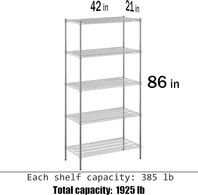 21" Deep x 42" Wide x 86" Height Wire Shelving Kit | 5-Tier | NSF Commercial Storage Rack Unit