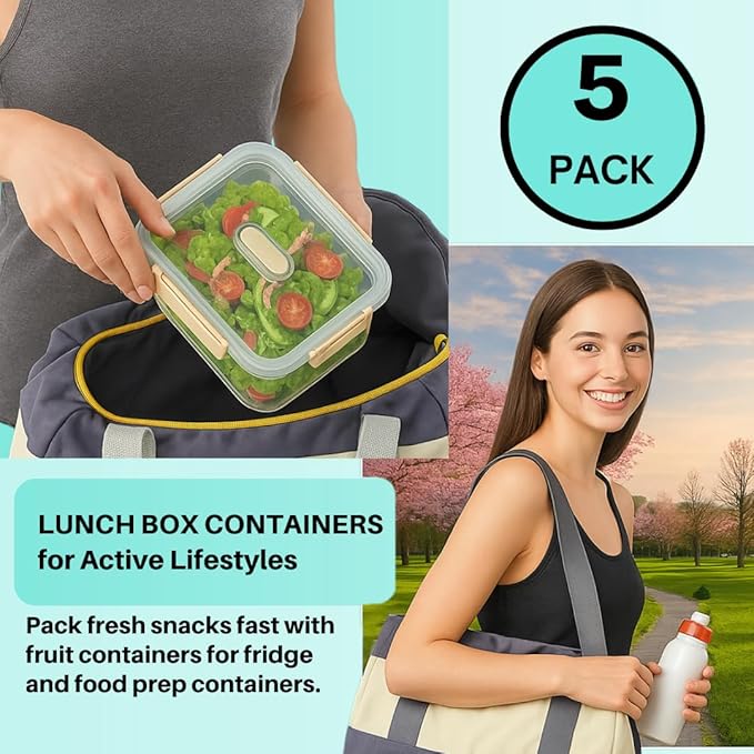 5-Pack Fruit Containers for Fridge Keep Fresh – Airtight Food Containers with Lids, Produce Saver with Removable Colander, Fridge Organizers, Microwave & Dishwasher Safe (Cream)