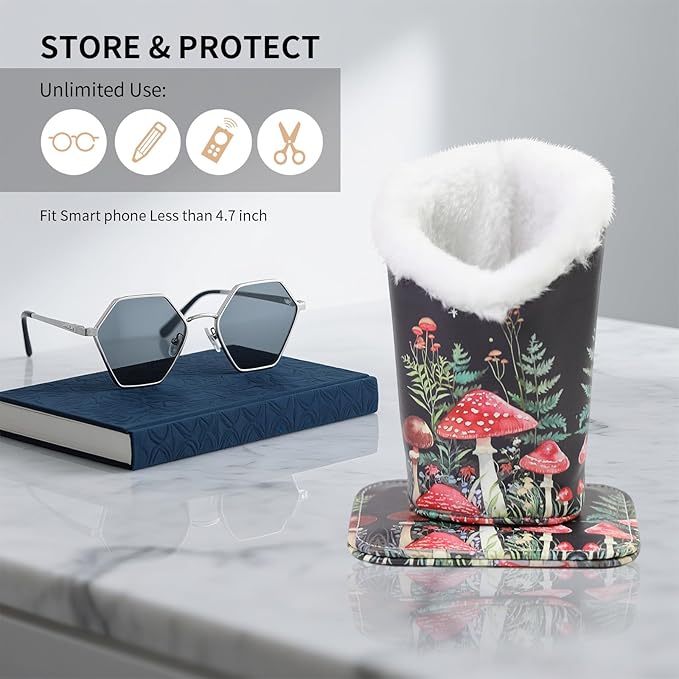 Plush Lined Eyeglasses Holder, Cute Magnetic PU Leather Glasses Stand Case for Women Men Kids