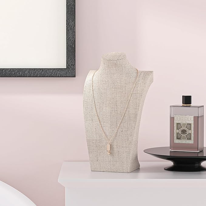 Necklace Bust Display Stand, Bust Necklace Holder, Pendant Chain Organizer for Women (Yellow Linen, S 1PCS)
