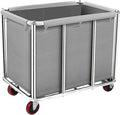 Commercial Laundry Cart on Wheels, 11.35 Bushels Large Roller with Removable Waterproof Canvas Lined Basket, Heavy Duty Stainless Steel for Hotels and Hospitals
