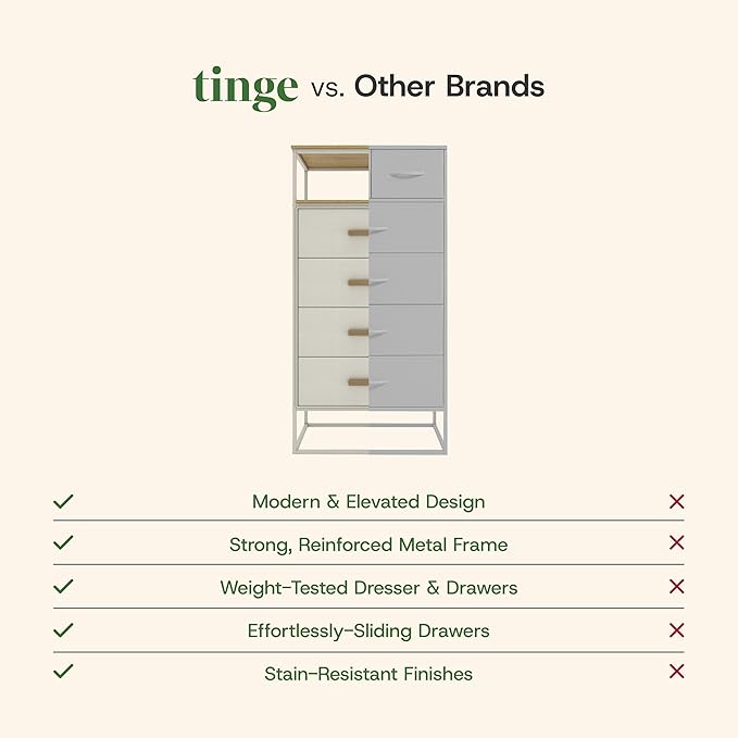tinge Zana Premium Fabric Dresser - Strong Metal Frame, 4 Spacious Sag-Proof Drawers & Sturdy Wooden Top Shelf - Premium, Sleek & Durable Storage Solution for Your Home (Beige)
