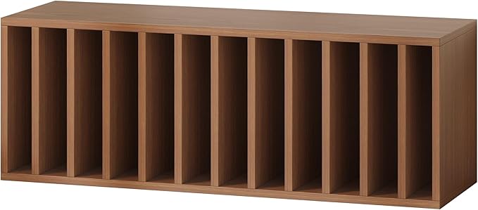 IOTXY DIY Modular Cube Bookcase - CubeXY Customizable Stackable Expandable Basic Shelving Units, 12-Cube Wooden Open Bookshelf with Removable Shelves for Vinyl Record Storage Organizer, Walnut