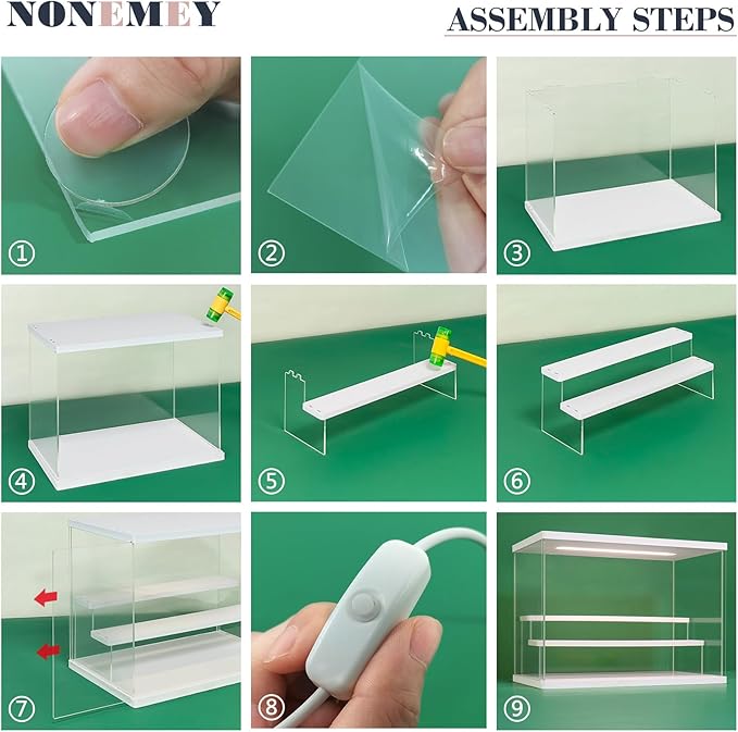 NONEMEY Clear Acrylic Display Case Stand with LED Light 2/3/4/5/6 Tier Storage Box Showcase Dustproof Organizer Box for Collectibles (White 6 Tiers 15.7 * 12.5 * 16.5inch)