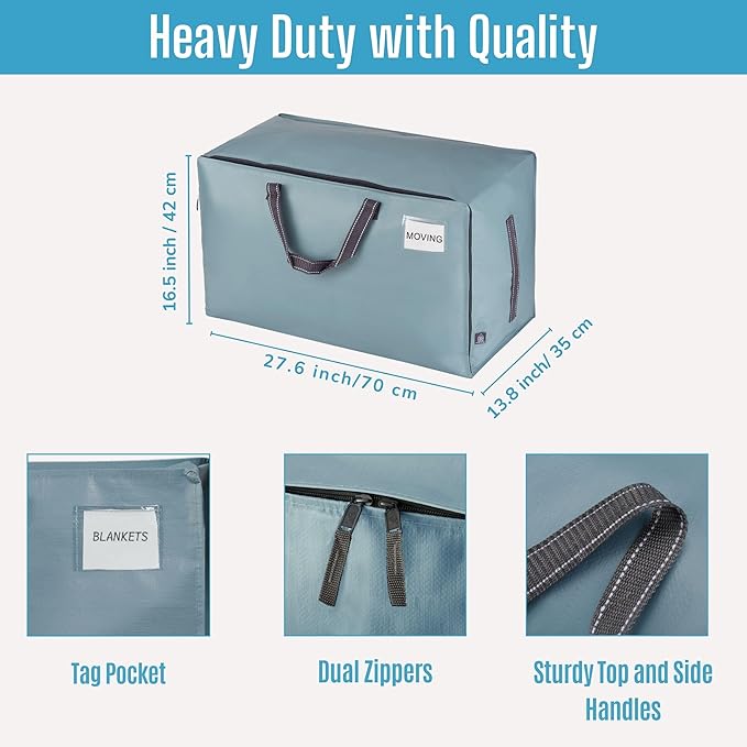 VENO 10 Pack Moving and Storage Bags, Heavy Duty, Alternative to Moving Boxes, Large Packing Totes Supplies for College Dorm Room with Zipper for Clothes, Wide Open Design (Light Blue Matte, 10 Pack)