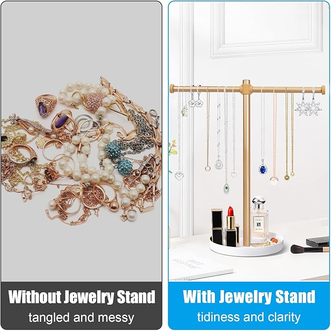 Necklace Stand Aesthetic Necklace Holder: 12.9" Glod Metal Necklace Organizer for Home Decor