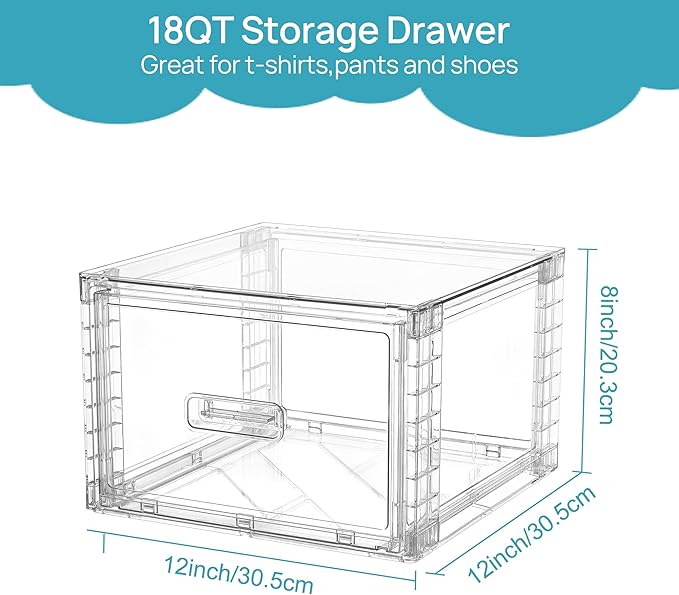 Vtopmart 9 Pack 18QT Clear Stackable Storage Drawers,Easily Assemble Closet Organizers,Plastic Storage Bins for Bathroom,Cabinet,Kitchen Pantry,Under Sink Organization(Medium)