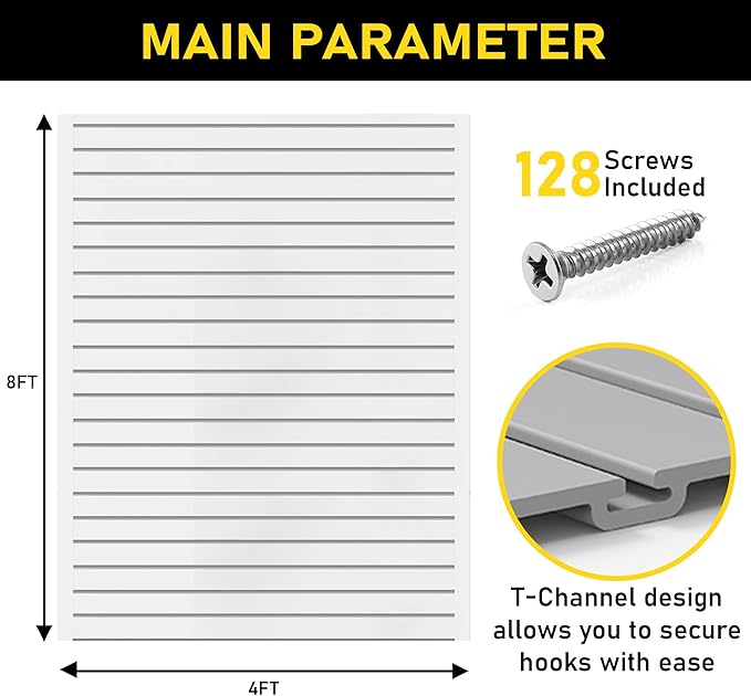 DLDIRECT 96" X 48" - Grey Slatwall Panel Garage Organizer: Heavy Duty Wall Mounted PVC Rack, Interlocking Slat Paneling for Garage Storage, Slotwall Board, Shelves System
