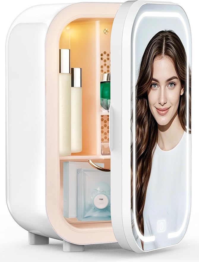 22L Mini Skincare Fridge with Mirror, Beauty Fridge for Cosmetic Storage, 44°F Intelligent Temperature Control, Personal Small Makeup Refrigerator for Bedroom, Dorm