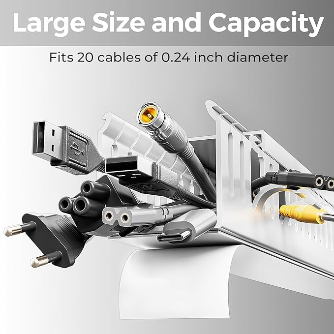 YECAYE 4x15.7in Cable Management, Large Capacity Cable Organizer, Cord Hider, for Desk Cable Management, Wire Management, Cord Organizer, White