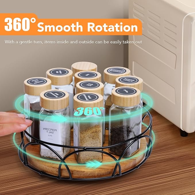 Acacia Wood 9" Lazy Susan Turntable Organizer for Cabinet, Round Wooden Lazy Susan Organization and Storage for Dining Table, Pantry, Kitchen, Countertop, Cupboard