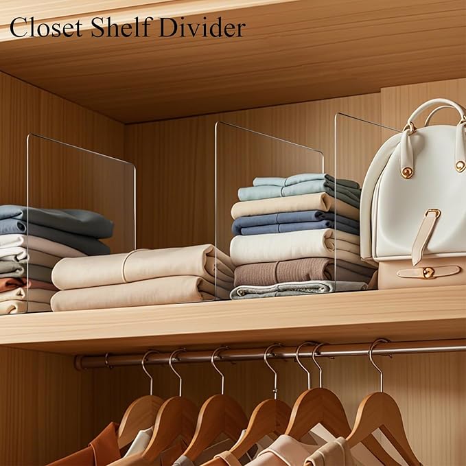 Shelf Dividers for Closet Organization: 12" Tall Acrylic Closet Dividers for Shelves - Clear Free Standing Shelf Separators for Clothing Sweater Purse