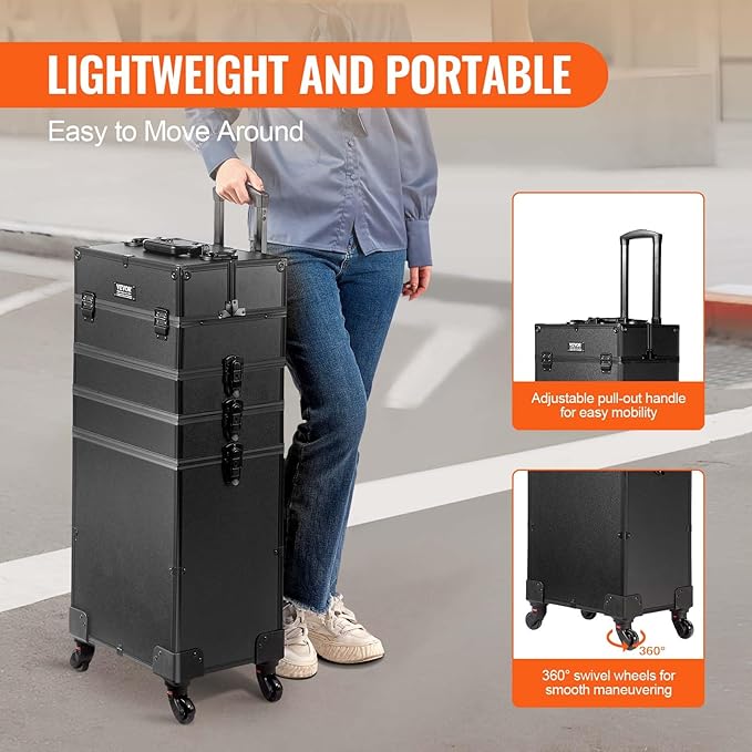 VEVOR Makeup Train Case Professional Makeup Storage Organizer Box Make Up Carrier for Women and Girls