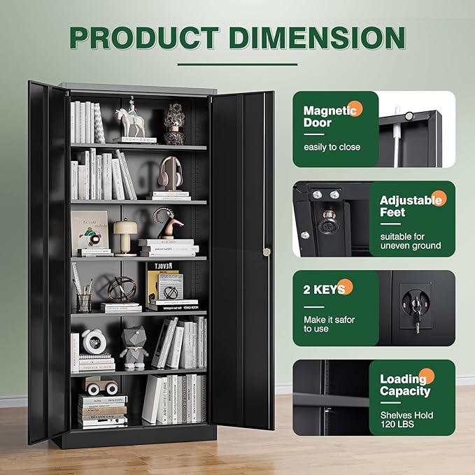 Letaya Metal Garage Storage Cabinets with Lock Door and Adjustable Shelves, Steel Tool Cabinets for Home,Office,Warehouse Organisieren (Black, 72" H)