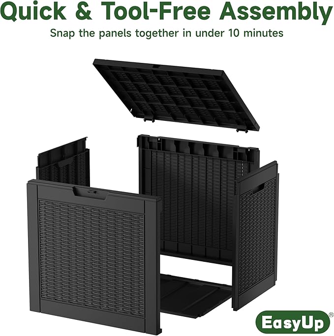 EasyUp 35 Gallon Resin Deck Box Waterproof, UV Resistant Outdoor Storage Box for Delivery, Patio, Garden,and Porch,Rattan Black