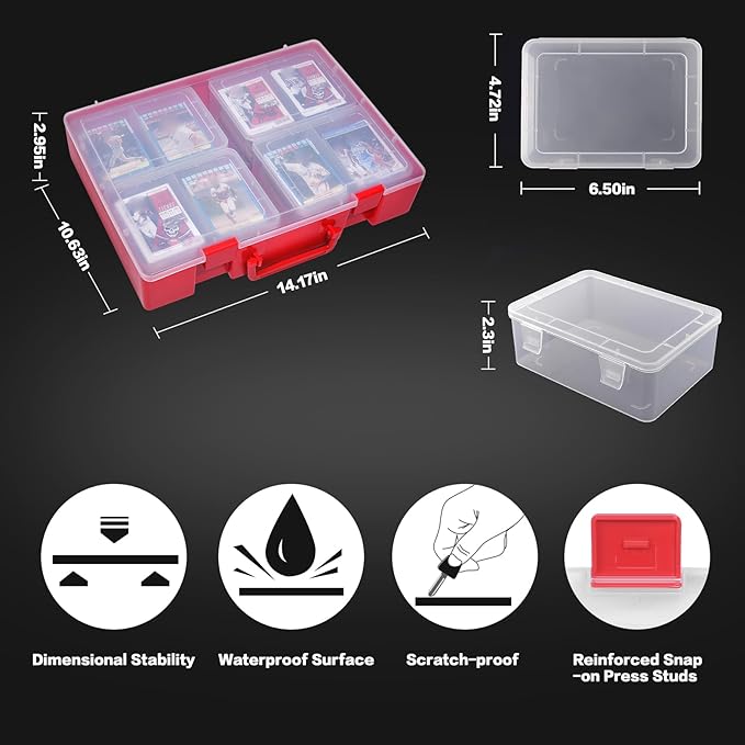 ALCYON 1600+ Baseball Card Storage Box, Sports Cards Holder Organizer Hard Plastic Display Case Compatible with Baseball/Football/for MTG/for PM for Collector (red)