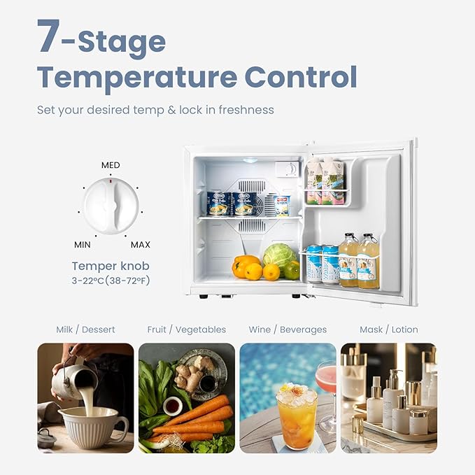 Mini Fridge & Cooler - 38 Liter Small Fridge for Bedroom, 38-72℉ Small Refrigerator for Office, Home, Apartment, Thermoelectric Electric Cooler for Skincare, Food, Drinks(1.34 cu.ft)