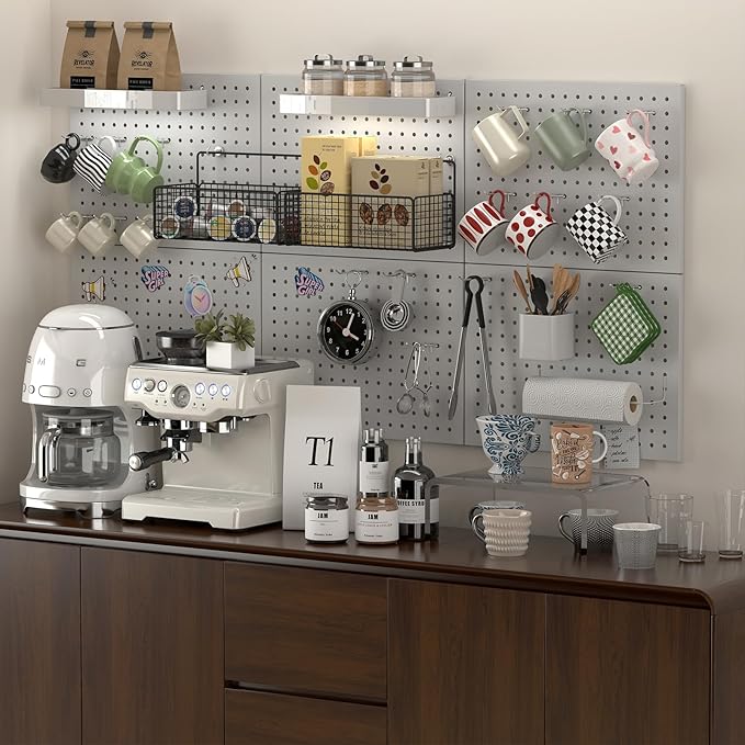 Pegboard,Metal PegBoard Panels,Steel Wall Pegboard,Metal Peg Board Wall Organizer for Office,Crafts Organization, Ornaments Display,Grey