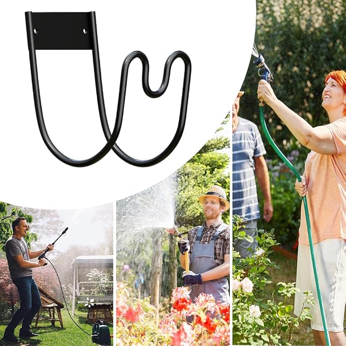 Metal Garden Hose Holder - Wall Mounted Garden Hose Hook, Hose Hanger Heavy Duty for Water Hose Extension Cords Vacuum Hose,Rust Proof (Black)