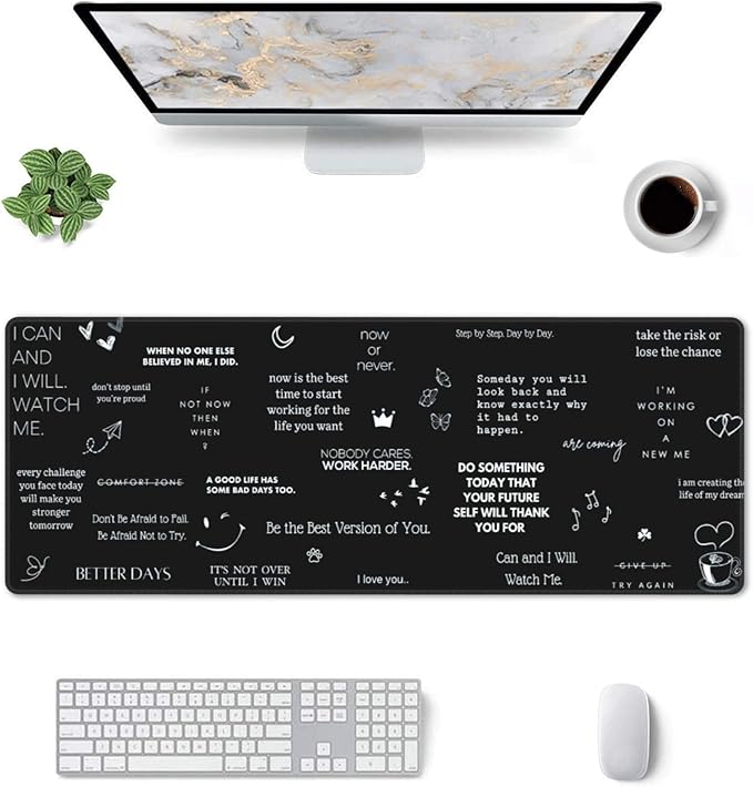 Inspirational Quotes Large Mouse Pad, Gaming Desk Mat, XL Keyboard Desk Pad Mat for Desktop, 31.5"x11.8" Non-Slip Base Big Mousepad with Stitched Edges