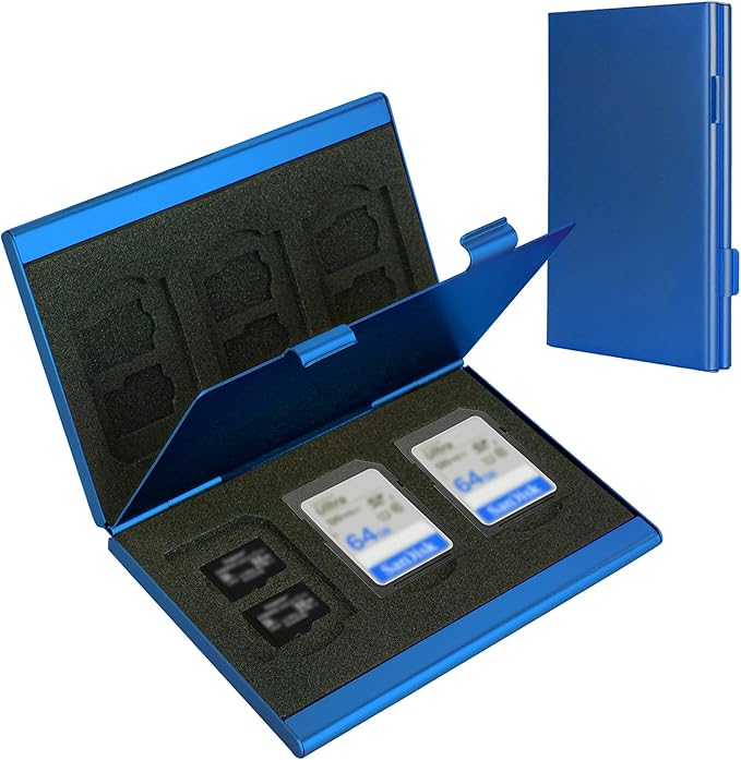 SD Card Holder, SD Card Case, LAVILI CF Memory Card Holder Case Aluminum Alloy Hard Shell, Double-Layer Capacity for 6SD Cards and 12 TF Cards Blue Color