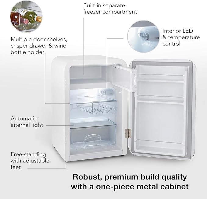 Cooluli Curve 3.8 cu ft Mini Fridge with Freezer - Small Refrigerator for Bedroom, Office, Dorm Room (White, 3.2 cu.ft Refrigerator, 0.6 Freezer)
