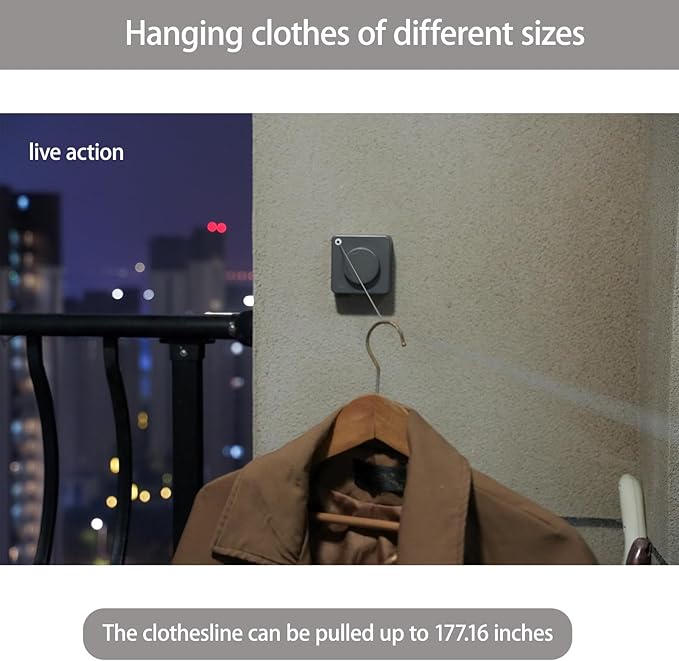 Indoor Retractable Clothesline,Wall-Mounted Heavy Duty Laundry Line,Stainless Steel Line Material,Non-Sagging Design,14 Feet Outdoor Clothes Drying Line(Grey)