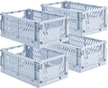4-Pack Small Pastel Plastic Storage Baskets, Collapsible Crates for Organizing, Space-Saving Mini Bins for Classroom, Kitchen, Office, Bedroom (Blue, 9.8" x 6.5" x 3.8")
