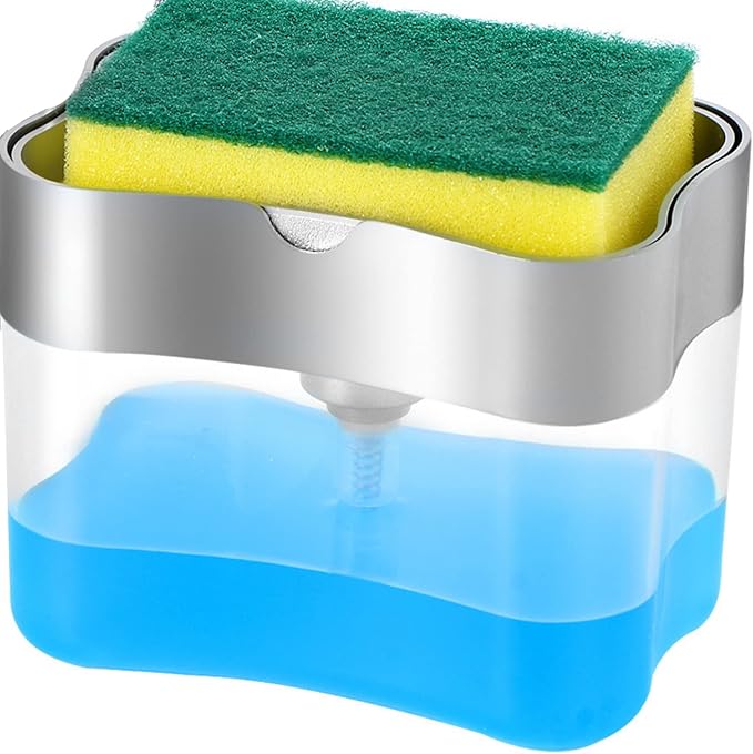 New 2025 Version soap Dispenser with Added Features - Premium Quality Dish Soap Dispenser - Countertop Kitchen Soap Dispenser, Sink Dish Washing 13 Ounces (Sponge Included)