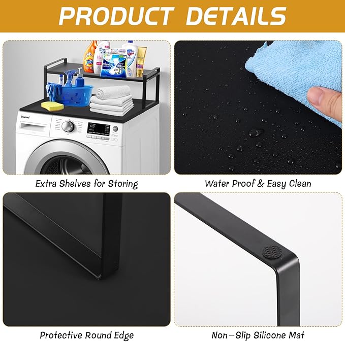 Washer and Dryer Countertop with Retractable Shelf and Silicone Mat, Universal Front Load Washer and Dryer Countertop Set, Washer Dryer Shelf with Mat for Laundry Room Organization (14-25 Inch)