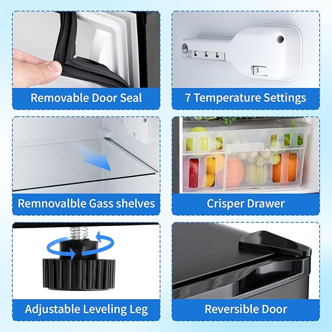 Compact Refrigerator 3.2 Cu.Ft Mini Fridge with Freezer, 7-Temperature Settings Double Door Compact Refrigerator, Adjustable Thermostat & Removable Shelves for Dorm Apartment (2 Door)