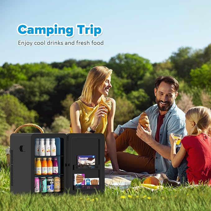 22L/30Cans Mini Fridge for Bedroom, 12v DC Portable Cooler & Warmer, Mini Refrigerator with Glass Front, for Car Office Desk & Dorm Food Beverage Skincare Makeup (Black)