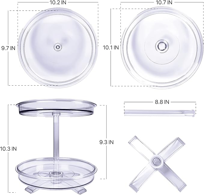 2 Tier Lazy Susan Organizer,9.7 Inch Lazy Susan Turntable for Cabinet,Rotating Spice Rack Organization for Kitchen,Refrigerator, Bathroom, Clear