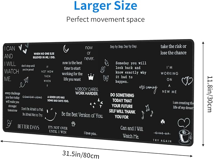 Inspirational Quotes Large Mouse Pad, Gaming Desk Mat, XL Keyboard Desk Pad Mat for Desktop, 31.5"x11.8" Non-Slip Base Big Mousepad with Stitched Edges