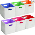 6 Pcs 11 Inch Colorful Felt Storage Cubes with Handle, Collapsible Fabric Storage Cubes Toy Bins Foldable Baskets for Nursery, Playroom, Kids Room, Toys, Books, Clothes(Gray-rainbow)