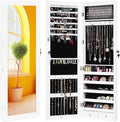 Giantex 15 LEDs Jewelry Armoire, Wall Mounted or Door Hanging, Lockable Jewelry Cabinet with Full Length Mirror, Large Storage Jewelry Organizer Box Armoire for Girls Women (14.5"W x 3.5"D x 47.5"H)
