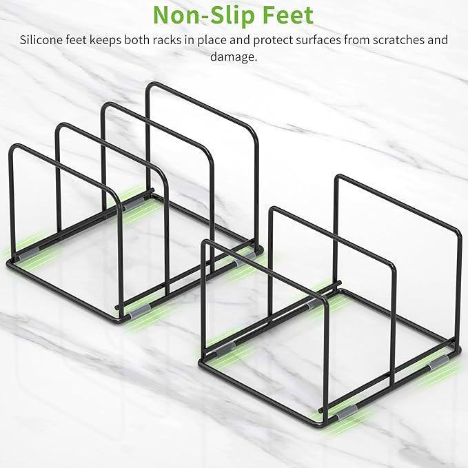 Pan and Pot Organizer Rack, Cutting Board Organizer for Cookie Sheet,Frying Pan inside Cabinet,Baking Pan, Tray Organizer for Kitchen Storage - Total 5 Compartments(2 Pcs)