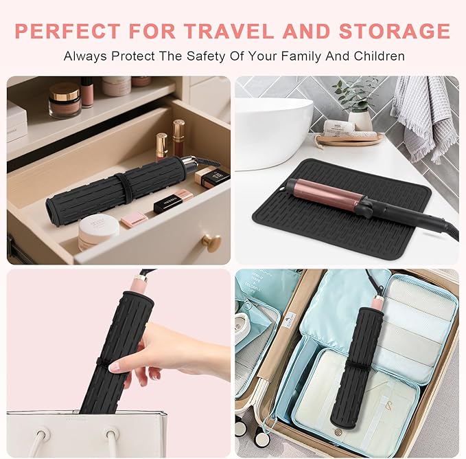Oversize Silicone Heat Resistant Mat for Curling Irons, Flat Irons, Hair Straighteners and Hot Hair Styling Tools, Portable Hot Tools Sleeve Pad for Travel Vanity Salon(14.2" x 11.0")