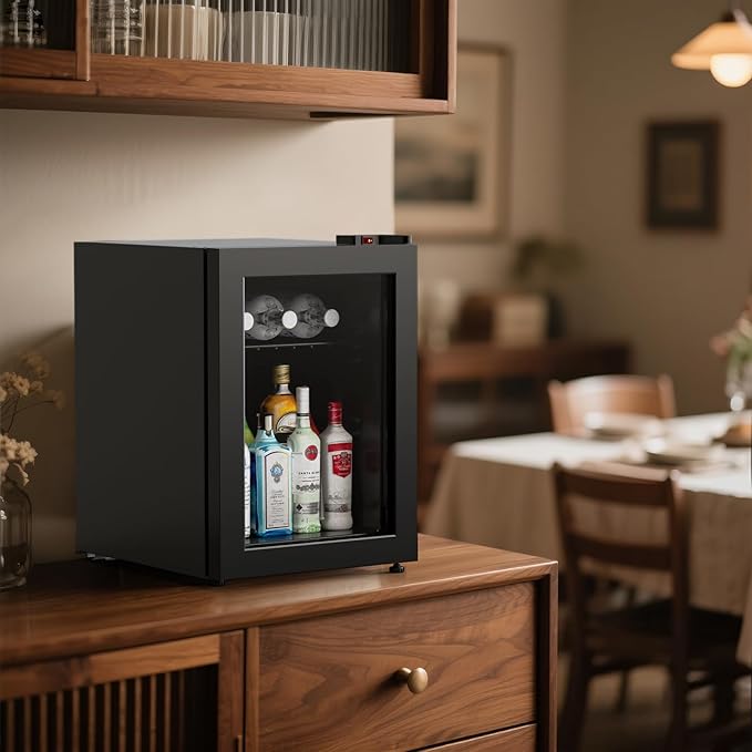 Northair Mini freezer 2.1 Cu Ft Glass Door Display, 2 Removable Shelves, 7 Temperature Settings -8°F to 14°F, Black