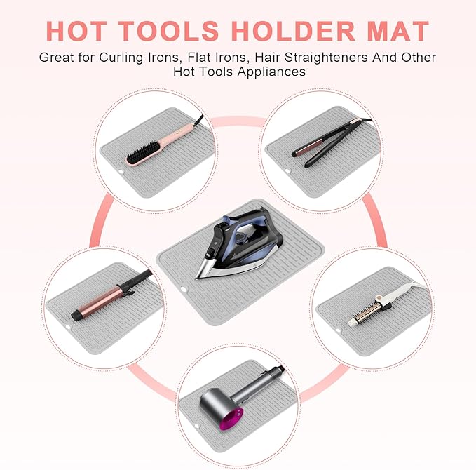 Oversize Silicone Heat Resistant Mat for Curling Irons, Flat Irons, Hair Straighteners and Hot Hair Styling Tools, Portable Hot Tools Sleeve Pad for Travel Vanity Salon(14.2" x 11.0")