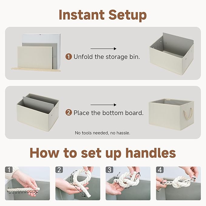 StorageWorks Storage Baskets for Shelves, Foldable Fabric Closet Storage Bins with Handles, Fabric Storage Bins Clothes Organizer, Beige, White & Ivory, 3-Pack, Large