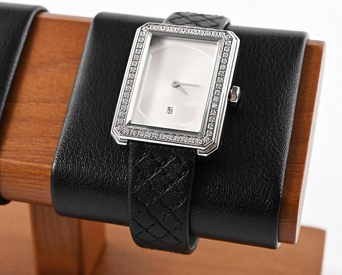 Oirlv Solid Wood Double Watch Display Stand Watch Bracelet Organizer（Black）